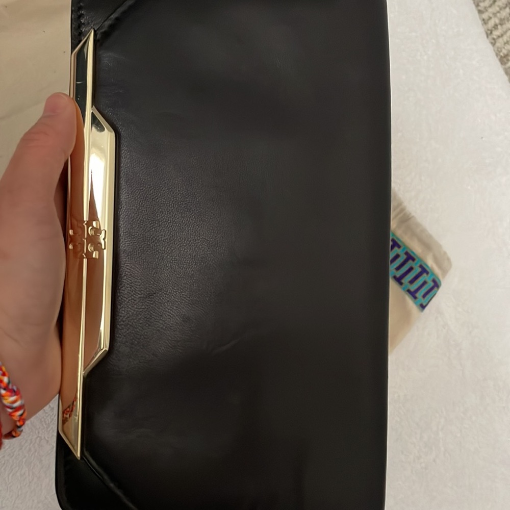Tory Burch Black Clutch with Gold Accent - Picture 6 of 7